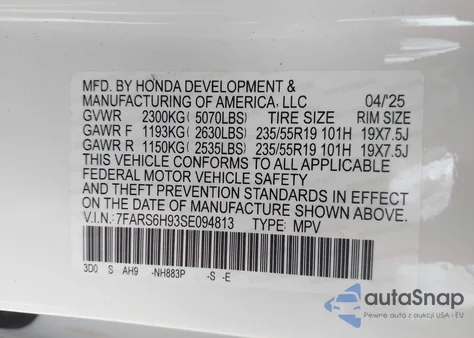 2025 Honda Cr-V Hybrid Sport Touring from USA, damaged, VIN 7FARS6H93SE094813